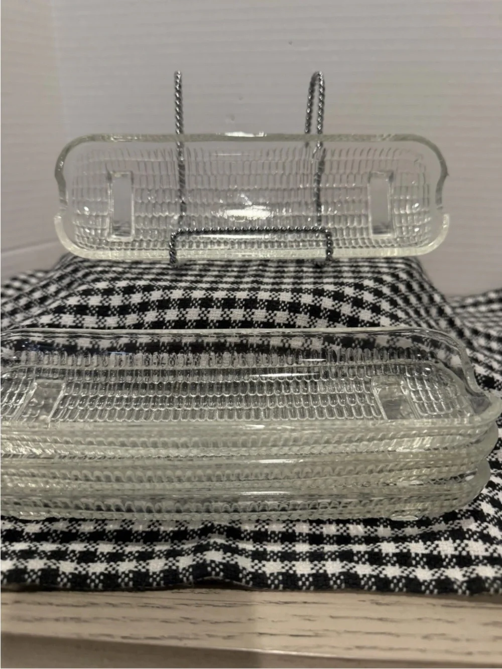 4 Vintage Clear Embossed Glass CORN ON THE COB Butter Dish Holder Footed